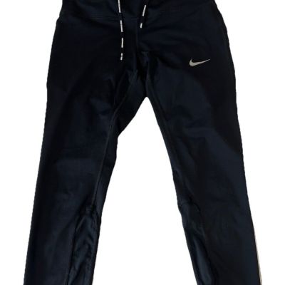 Nike Running Leggings Women Medium Black Dri Fit Drawstrings Yoga Workout 28x22